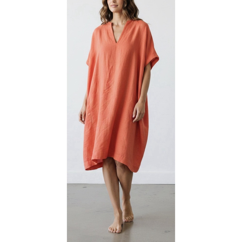 NWT Diane von Furstenberg DVF Orange 100% Silk Kaftan Tunic Dress Oversized L